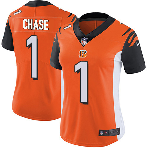 Bengals #1 Ja'Marr Chase Orange Alternate Women's Stitched Vapor Untouchable Limited Jersey cheap jerseys for sale - CheapJerseys.Shop