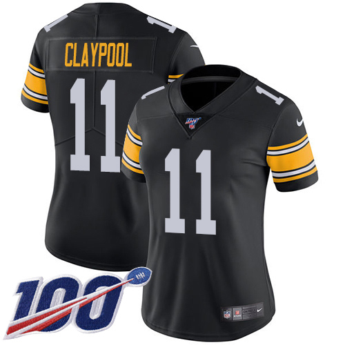 Pittsburgh Steelers #11 Chase Claypool Black Alternate Women's Stitched 100th Season Vapor Untouchable Limited Jersey Womens cheap jerseys for sale - CheapJerseys.Shop