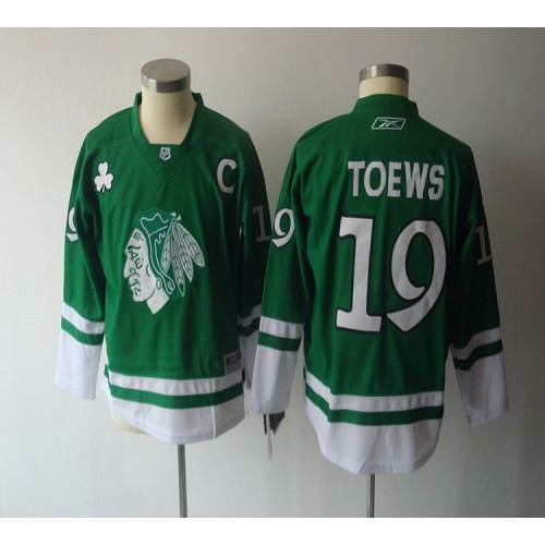 Chicago Blackhawks #19 Jonathan Toews Green St. Patty's Day Embroidered Youth Jersey Youth cheap jerseys for sale - CheapJerseys.Shop