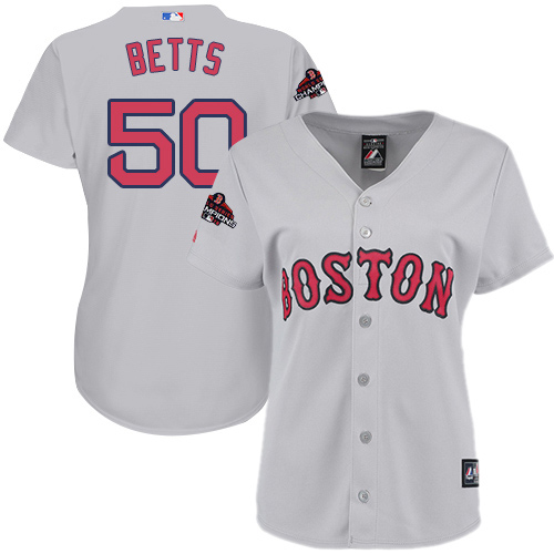 Boston Red Sox #50 Mookie Betts Grey Road 2018 World Series Champions Women's Stitched Jersey Womens cheap jerseys for sale - CheapJerseys.Shop
