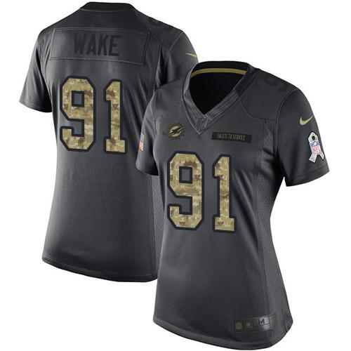 Miami Dolphins #91 Cameron Wake Black Women's Stitched Limited 2016 Salute to Service Jersey Womens cheap jerseys for sale - CheapJerseys.Shop
