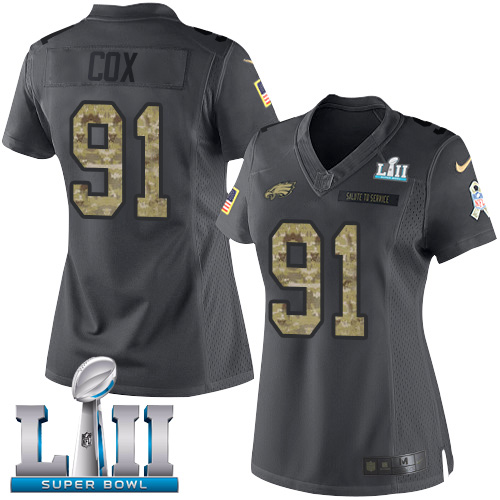 Philadelphia Eagles #91 Fletcher Cox Black Super Bowl LII Women's Stitched Limited 2016 Salute to Service Jersey Womens cheap jerseys for sale - CheapJerseys.Shop