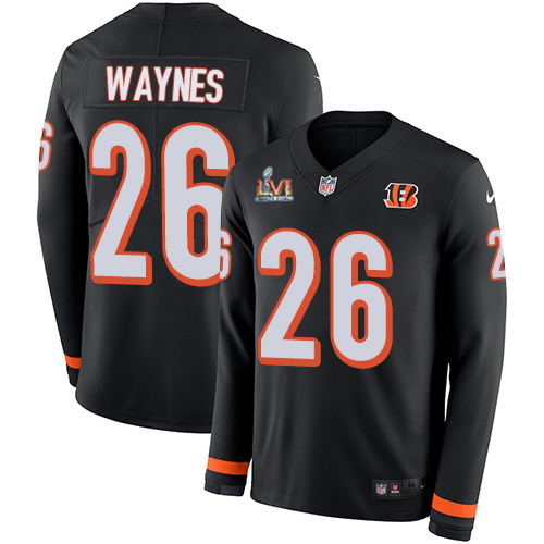 Cincinnati Bengals #26 Trae Waynes Black Team Color Super Bowl LVI Patch Youth Stitched Limited Therma Long Sleeve Jersey Youth cheap jerseys for sale - CheapJerseys.Shop