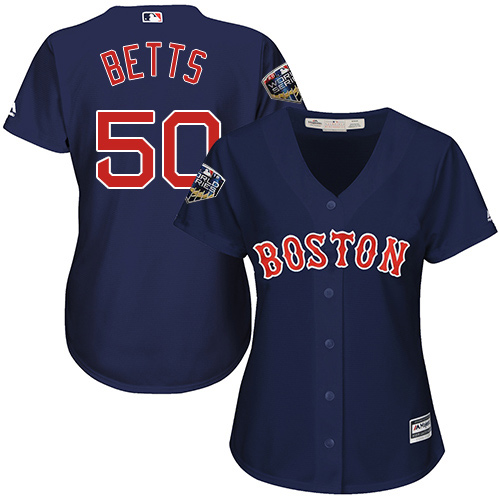Boston Red Sox #50 Mookie Betts Navy Blue Alternate 2018 World Series Women's Stitched Jersey Womens cheap jerseys for sale - CheapJerseys.Shop