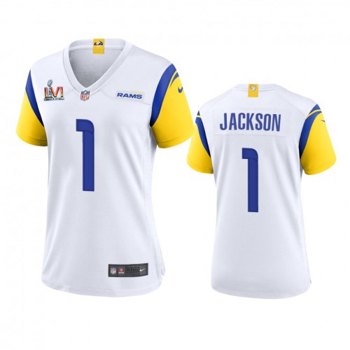 Los Angeles Los Angeles Rams #1 Desean Jackson Women's Super Bowl LVI Patch Alternate Game Jersey - White Womens cheap jerseys for sale - CheapJerseys.Shop