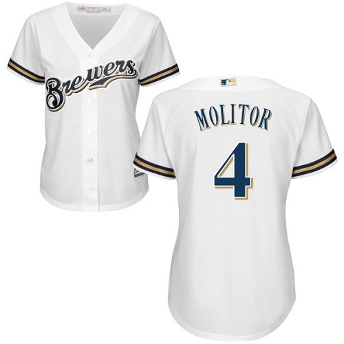 Milwaukee Brewers #4 Paul Molitor White Home Women's Stitched Jersey Womens cheap jerseys for sale - CheapJerseys.Shop