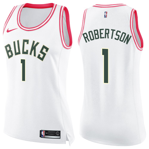 Milwaukee Bucks #1 Oscar Robertson White/Pink Womens Swingman Fashion Jersey Womens cheap jerseys for sale - CheapJerseys.Shop