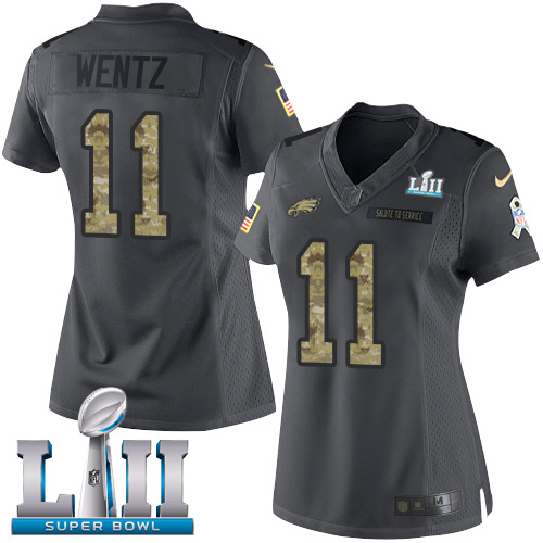 Philadelphia Eagles #11 Carson Wentz Black Super Bowl LII Women's Stitched Limited 2016 Salute to Service Jersey Womens cheap jerseys for sale - CheapJerseys.Shop