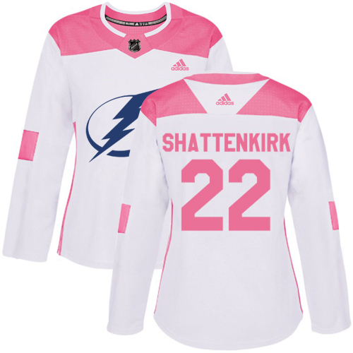 Tampa Bay Lightning #22 Kevin Shattenkirk White/Pink Authentic Fashion Women's Stitched Jersey Womens cheap jerseys for sale - CheapJerseys.Shop