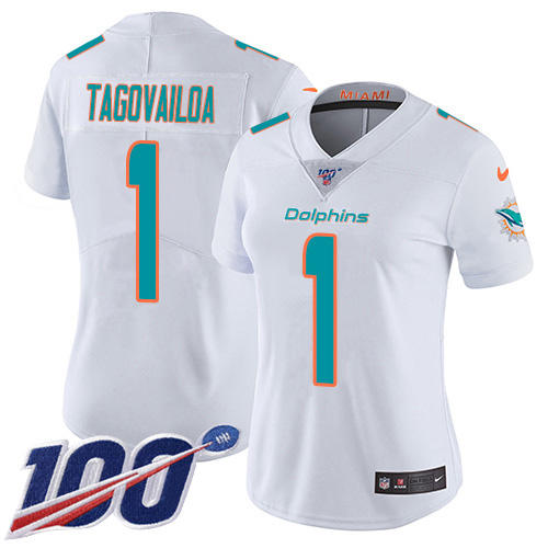 Dolphins #1 Tua Tagovailoa White Women's Stitched 100th Season Vapor Untouchable Limited Jersey cheap jerseys for sale - CheapJerseys.Shop