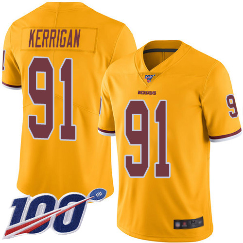 Washington Commanders #91 Ryan Kerrigan Gold Men's Stitched Limited Rush 100th Season Jersey Men's cheap jerseys for sale - CheapJerseys.Shop