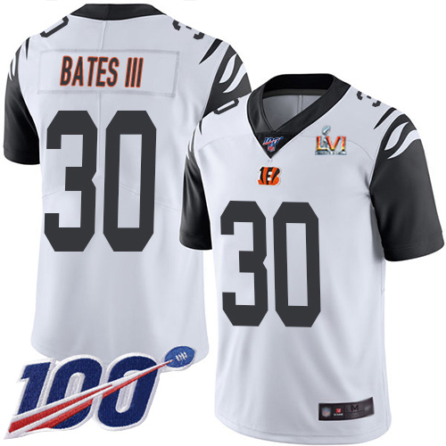 Bengals #30 Jessie Bates White Super Bowl LVI Patch Men's Stitched Limited Rush 100th Season Jersey cheap jerseys for sale - CheapJerseys.Shop