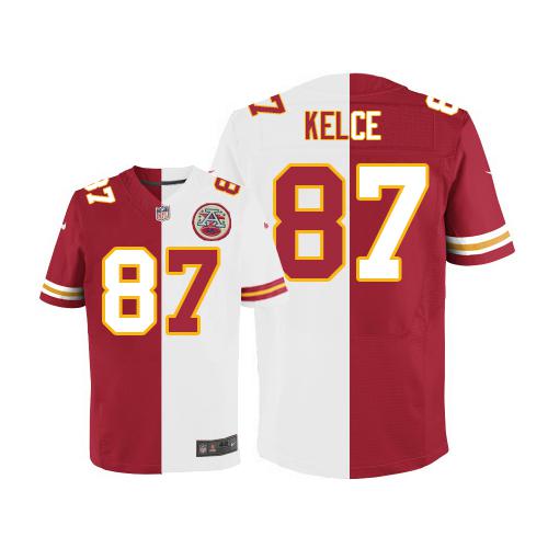 Chiefs #87 Travis Kelce Red/White Men's Stitched Elite Split Jersey cheap jerseys for sale - CheapJerseys.Shop
