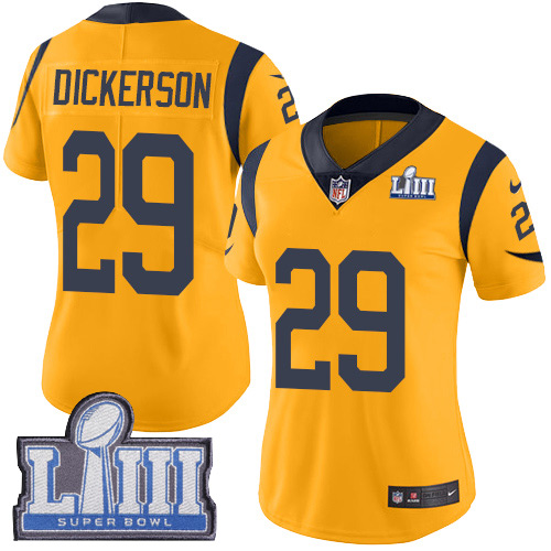 Rams #29 Eric Dickerson Gold Super Bowl LIII Bound Women's Stitched Limited Rush Jersey cheap jerseys for sale - CheapJerseys.Shop