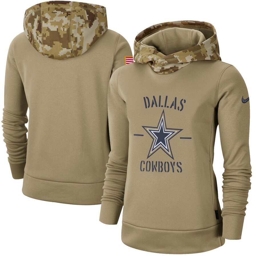 Women's Dallas Cowboys Khaki 2019 Salute To Service Therma Pullover Hoodie cheap jerseys for sale - CheapJerseys.Shop