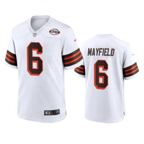 Men's Cleveland Browns #6 Baker Mayfield 1946 Collection Alternate Game Limited Jersey - White Men's cheap jerseys for sale - CheapJerseys.Shop