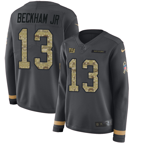 New York Giants #13 Odell Beckham Jr Anthracite Salute to Service Women's Stitched Limited Therma Long Sleeve Jersey Womens cheap jerseys for sale - CheapJerseys.Shop