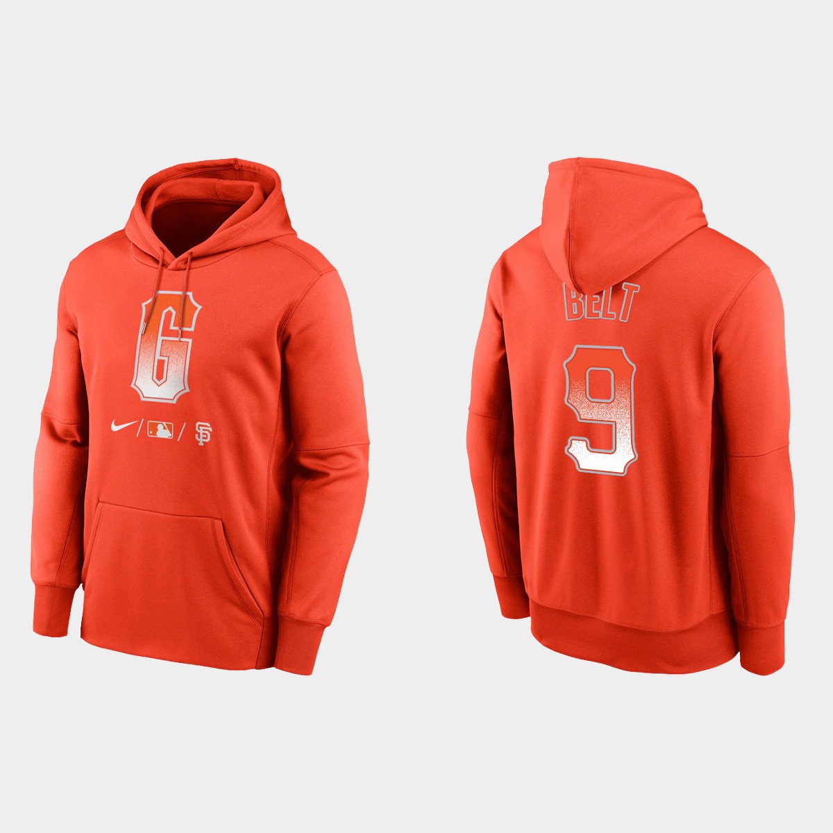 San Francisco Giants #9 Brandon Belt Men's 2021 City Connect Therma Pullover Orange Hoodie cheap jerseys for sale - CheapJerseys.Shop
