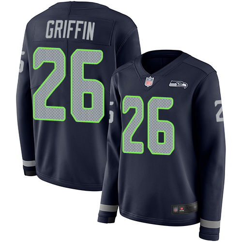 Seattle Seahawks #26 Shaquem Griffin Steel Blue Team Color Women's Stitched Limited Therma Long Sleeve Jersey Womens cheap jerseys for sale - CheapJerseys.Shop