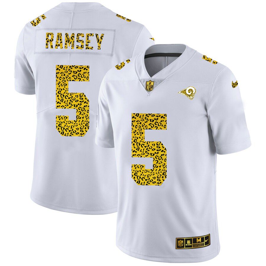 Los Angeles Rams #5 Jalen Ramsey Men's Flocked Leopard Print Vapor Limited Jersey White cheap jerseys for sale - CheapJerseys.Shop