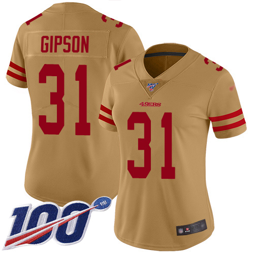 49ers #31 Tashaun Gipson Gold Women's Stitched Limited Inverted Legend 100th Season Jersey cheap jerseys for sale - CheapJerseys.Shop