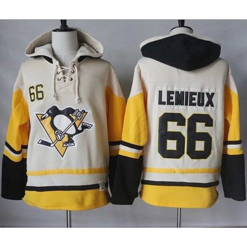Pittsburgh Penguins #66 Mario Lemieux Cream/Gold Sawyer Hooded Sweatshirt Stitched Jersey Men's cheap jerseys for sale - CheapJerseys.Shop
