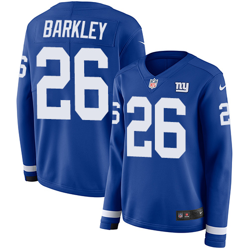 Giants #26 Saquon Barkley Royal Blue Team Color Women's Stitched Limited Therma Long Sleeve Jersey cheap jerseys for sale - CheapJerseys.Shop