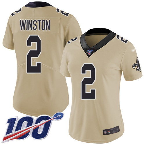 New Orleans Saints #2 Jameis Winston Gold Women's Stitched Limited Inverted Legend 100th Season Jersey Womens cheap jerseys for sale - CheapJerseys.Shop