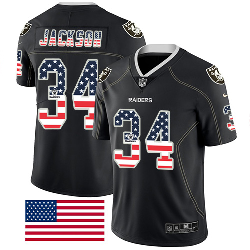 Raiders #34 Bo Jackson Black Men's Stitched Limited Rush USA Flag Jersey cheap jerseys for sale - CheapJerseys.Shop