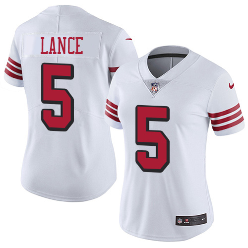 San Francisco 49ers #5 Trey Lance White Women's Stitched Limited Rush Jersey cheap jerseys for sale - CheapJerseys.Shop