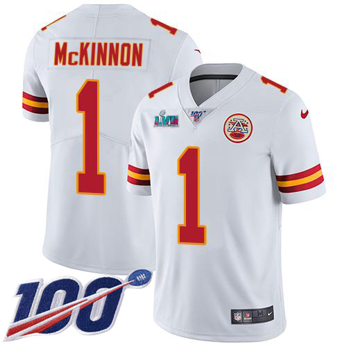 Chiefs #1 Jerick McKinnon White Super Bowl LVII Patch Youth Stitched 100th Season Vapor Limited Jersey cheap jerseys for sale - CheapJerseys.Shop