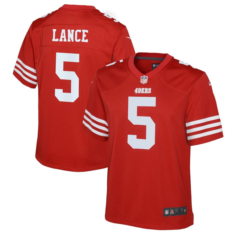 San Francisco 49ers #5 Trey Lance Scarlet Youth 2022-23 Game Jersey cheap jerseys for sale - CheapJerseys.Shop