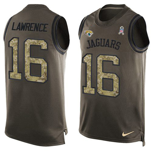 Jaguars #16 Trevor Lawrence Green Men's Stitched Limited Salute To Service Tank Top Jersey cheap jerseys for sale - CheapJerseys.Shop