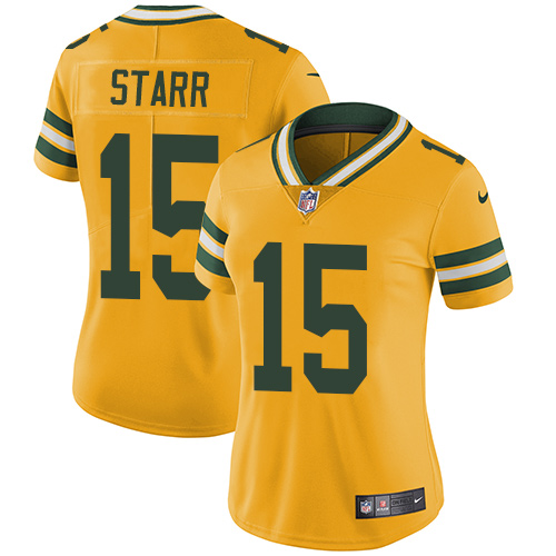 Packers #15 Bart Starr Yellow Women's Stitched Limited Rush Jersey cheap jerseys for sale - CheapJerseys.Shop