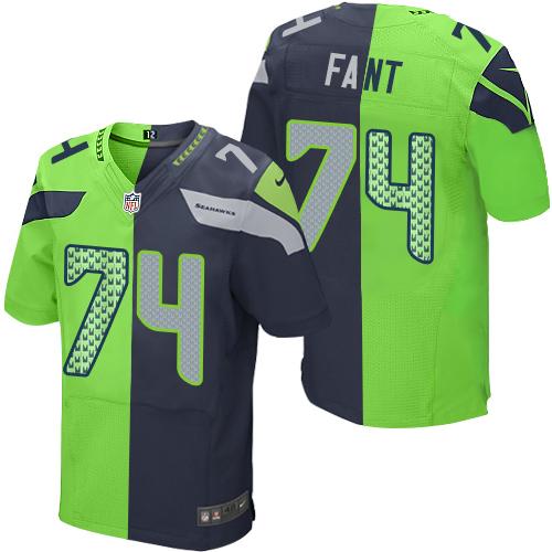 Seattle Seahawks #74 George Fant Steel Blue/Green Men's Stitched Elite Split Jersey Men's cheap jerseys for sale - CheapJerseys.Shop