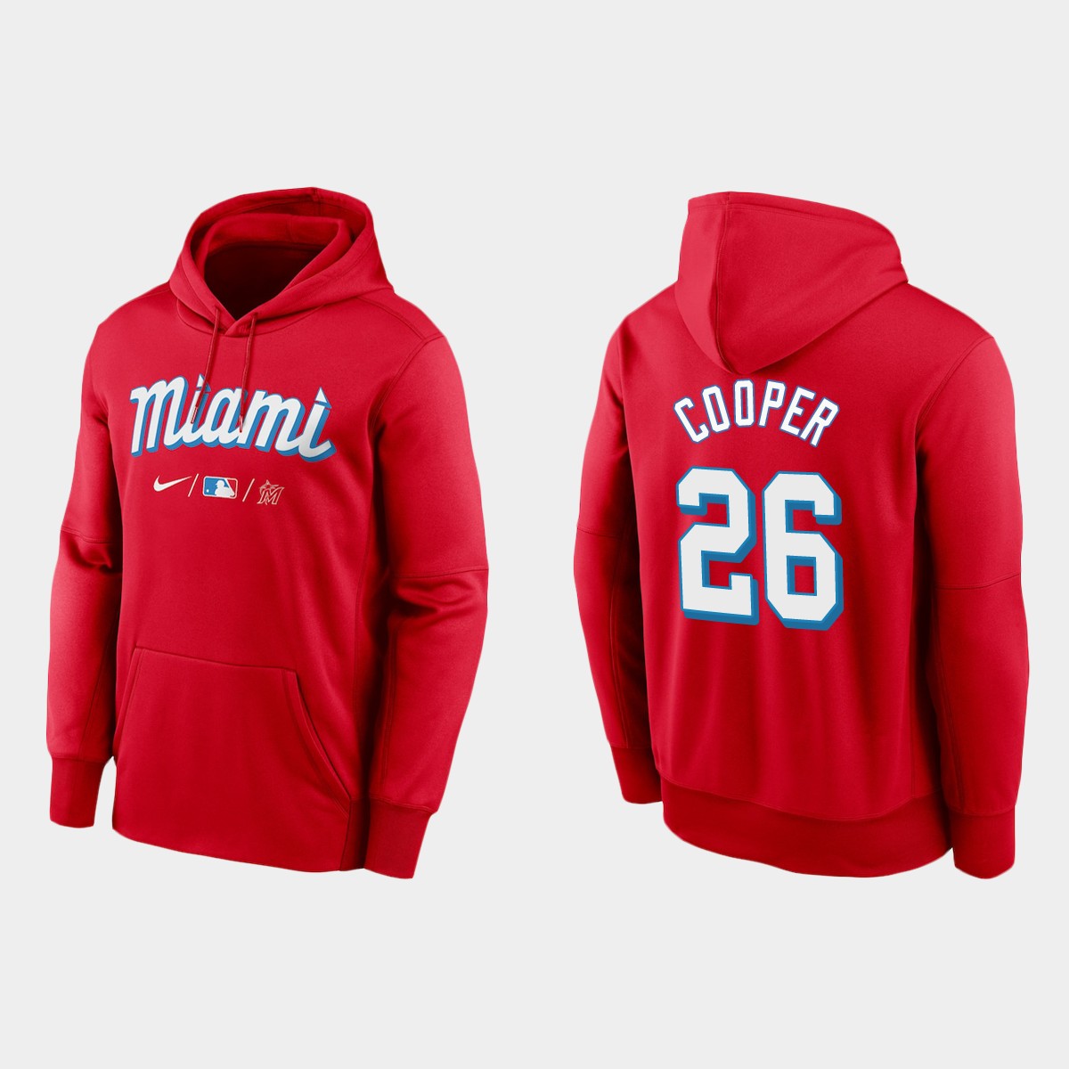 Miami Marlins #26 Garrett Cooper Men's 2021 City Connect Therma Hoodie Red cheap jerseys for sale - CheapJerseys.Shop