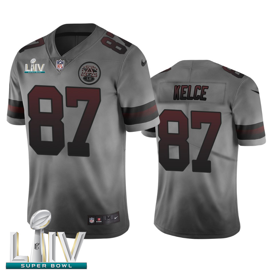 Kansas City Chiefs #87 Travis Kelce Smoky Gray Super Bowl LIV 2020 Men's Vapor Limited City Edition Jersey cheap jerseys for sale - CheapJerseys.Shop
