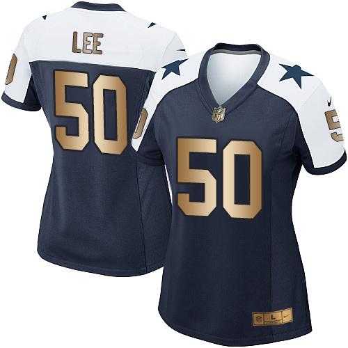Dallas Cowboys #50 Sean Lee Navy Blue Thanksgiving Throwback Women's Stitched Elite Gold Jersey Womens cheap jerseys for sale - CheapJerseys.Shop
