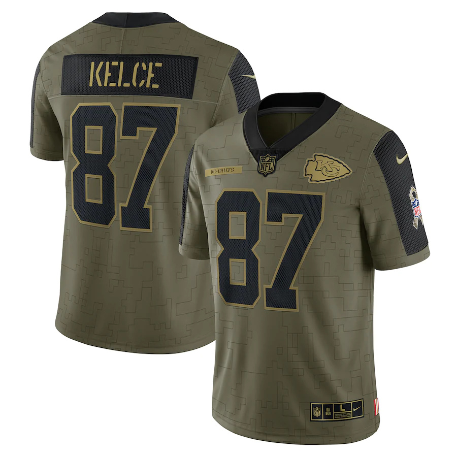 Kansas City Chiefs #87 Travis Kelce Olive 2021 Salute To Service Limited Player Jersey cheap jerseys for sale - CheapJerseys.Shop