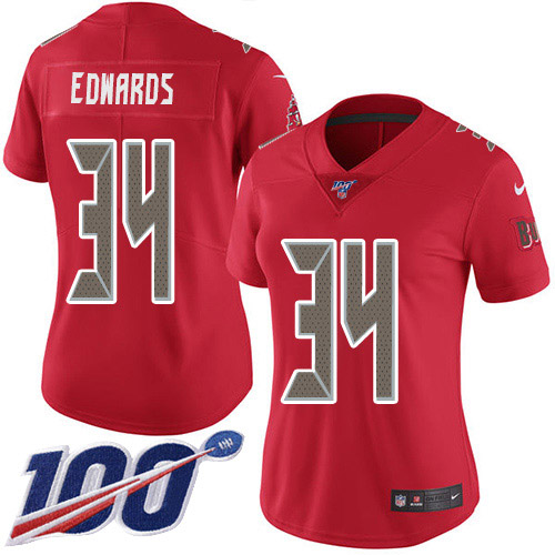 Tampa Bay Buccaneers #34 Mike Edwards Red Women's Stitched Limited Rush 100th Season Jersey Womens cheap jerseys for sale - CheapJerseys.Shop