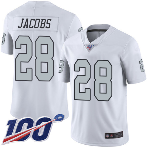 Raiders #28 Josh Jacobs White Youth Stitched Limited Rush 100th Season Jersey cheap jerseys for sale - CheapJerseys.Shop