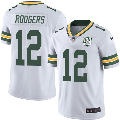Packers #12 Aaron Rodgers White Men's 100th Season Stitched Vapor Untouchable Limited Jersey cheap jerseys for sale - CheapJerseys.Shop