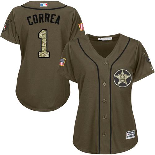 Houston Astros #1 Carlos Correa Green Salute to Service Women's Stitched Jersey Womens cheap jerseys for sale - CheapJerseys.Shop