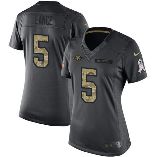 San Francisco 49ers #5 Trey Lance Black Women's Stitched Limited 2016 Salute To Service Jersey cheap jerseys for sale - CheapJerseys.Shop
