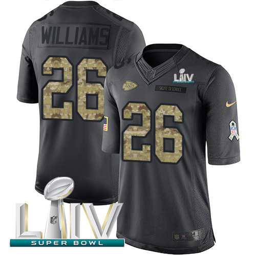 Kansas City Chiefs #26 Damien Williams Black Super Bowl LIV 2020 Youth Stitched Limited 2016 Salute to Service Jersey Youth cheap jerseys for sale - CheapJerseys.Shop
