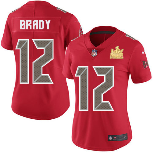 Buccaneers #12 Tom Brady Red Women's Super Bowl LV Champions Patch Stitched Limited Rush Jersey cheap jerseys for sale - CheapJerseys.Shop