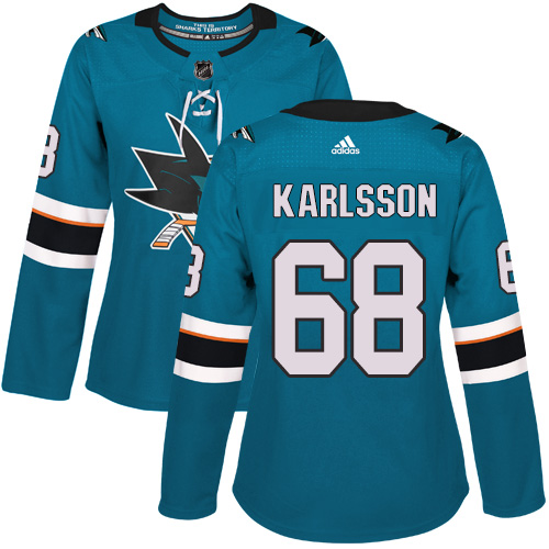 San Jose Sharks #68 Melker Karlsson Teal Home Authentic Women's Stitched Jersey Womens cheap jerseys for sale - CheapJerseys.Shop