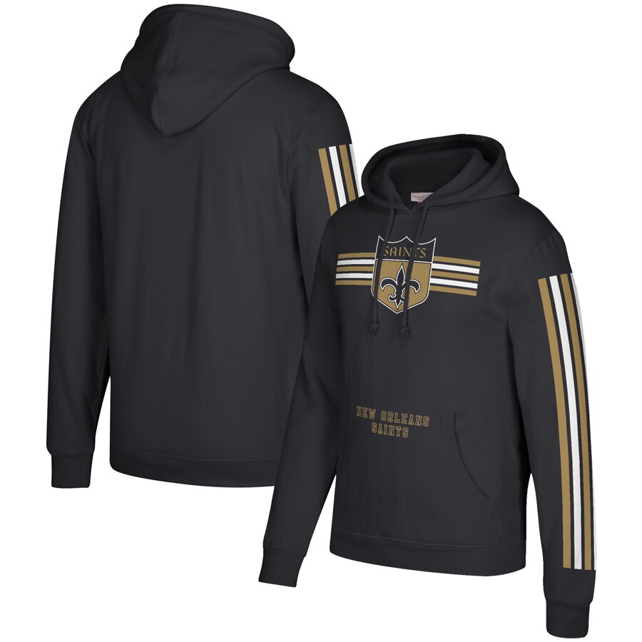 New Orleans Saints Mitchell & Ness Three Stripe Pullover Hoodie Black cheap jerseys for sale - CheapJerseys.Shop