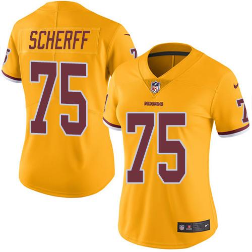 Washington Commanders #75 Brandon Scherff Gold Women's Stitched Limited Rush Jersey Womens cheap jerseys for sale - CheapJerseys.Shop