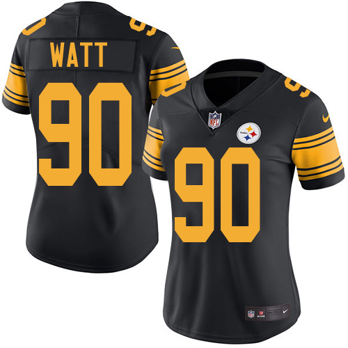 Steelers #90 T. J. Watt Black Women's Stitched Limited Rush Jersey cheap jerseys for sale - CheapJerseys.Shop